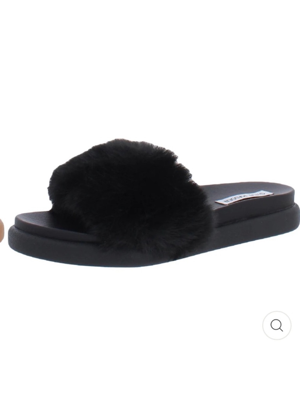 Steve Madden Delphina Faux Fur Open Toe Slide Slipper Sandals in Black - Picture 5 of 9